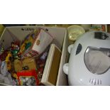 Bread maker & box of assorted toys, matchbox cars etc.