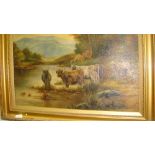 Late 19th century oil on canvas Highland cattle by S Laing framed