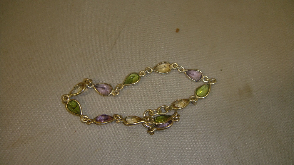 Modern pretty silver and coloured stone bracelet