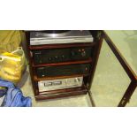 Stereo system in cabinet : Sony tuner STA 3 L & turntable PST 22,