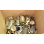 Box of silver plated tankards and trophies