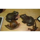 Cast iron animal ornaments, toads etc.