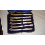 Set of six silver handle butter knives in presentation case