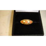 9 ct gold gypsy style ring set with coral in presentation box size 55 > 2 g