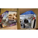 Books and DVD of steam railway interest & box of oddment, magnifying glass, bags etc.