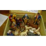 Pottery nativity scene in wooden box