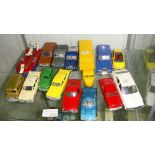 15 vintage die cast toy cars : Dinky Princess, Ford Sedan, Volvo 1800, Beetle, Land Rover,