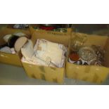 5 x boxes of decorative china, glassware, linen etc,