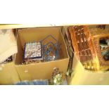 3 x boxes of china glass & oddments, companion set, baskets etc.