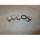 5 x paste and silver hardstone rings