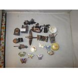 Assorted vintage novelty pencil sharpeners & pill & patch boxes