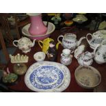 Decorative china including : Masons Ironstone, Staffordshire pottery wash bowl set etc.