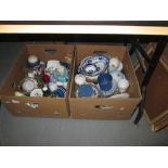 2 x boxes of decorative china ornaments, glassware etc.