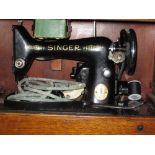 Vintage sewing machine, waste paper basket etc.