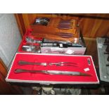 Assorted cutlery including Alveston Old Hall carving set designed by Robert Welch