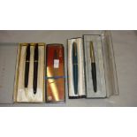 Pens : 3 x Parker & 1 Watermans x fountain pen & pencil set