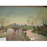 Early 20th century naive oil on canvas English Country Landscape