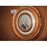 19th century oval hand painted porcelain plaque : Portrait of an elderly lady