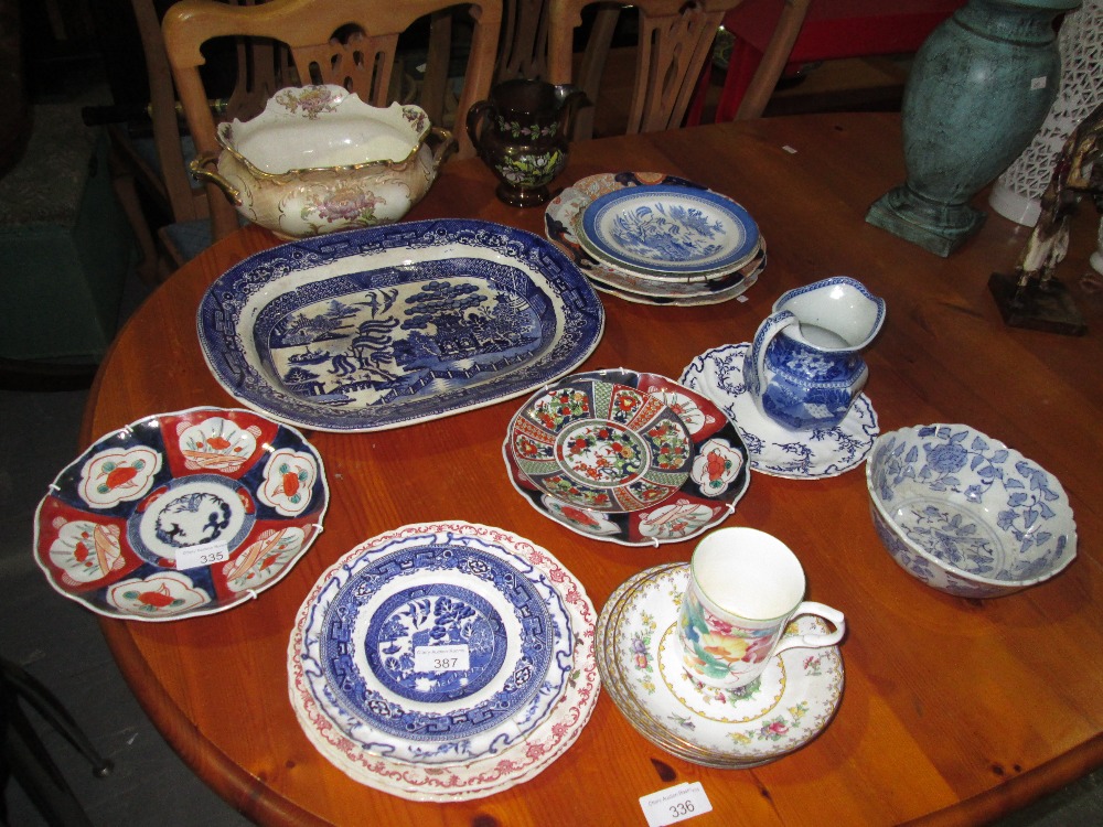 Decorative chine : Blue and white charger, Imari, Ironstone Wedgwood Jug, lustre jug etc.