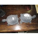 2 x cast metal novelty tortoise ornaments