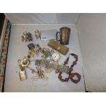 Costume jewellery, plated cruet, vintage gold plated spectacles, dress watch etc.