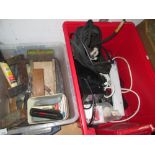 2 x boxes of assorted woodworking tools including party projector light