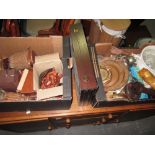 2 x boxes of treen, wooden ware, brass etc.