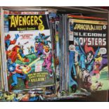 A box of vintage UK Marvel comics including the Avengers and Dracula Lives 'The Legion of Monsters'.