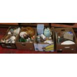 Four boxes of mixed ceramics, glass and ornaments, drinking vessels, teawares,