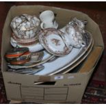 A box of C19th Ironstone china including Masons other ceramics and a Chatterbox annual etc.