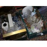 Two boxes of miscellaneous including cut glass, retro Teasmade, pottery and china.