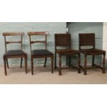 A pair of Regency mahogany dining chairs and a pair of 1940s oak dining chairs.