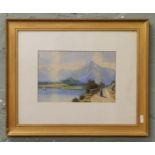 A gilt framed watercolour Swiss lake scene.