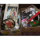 Two boxes of mixed ceramics, glasswares and collectables including vintage boxed projector lamps,