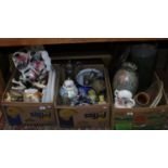 Three boxes of miscellaneous including large decorative vases, Capodimonte,