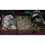 Three boxes of miscellaneous including collectables, glasswares, ceramic figurines, tourist wares,