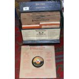 A cased set of linguaphone language course 78s; French.