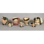 Seven Royal Doulton character jugs Captain Henry Morgan, Robin Hood, Dick Turpin, Falstaff,