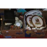 Two boxes to include ceramics, glass, teawares, fruit bowls, commemorative wares,