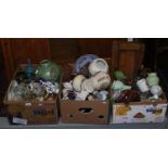 Three good boxes of mixed ceramics and glass including Adams, Sadler and oriental wares etc.