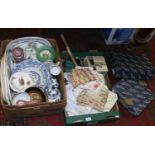 Two boxes of miscellaneous including blue and white, tourist wares, Delft,