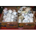 Two boxes of mixed ceramics including Denby, Royal Grafton china, Coalport, commemorative teawares,