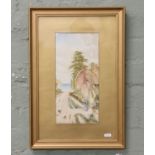 E. Buxton gilt framed watercolours, coastal scene with cottage and figures dated 1919, signed.