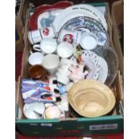 A box of miscellaneous ceramics to include commemorative wares,