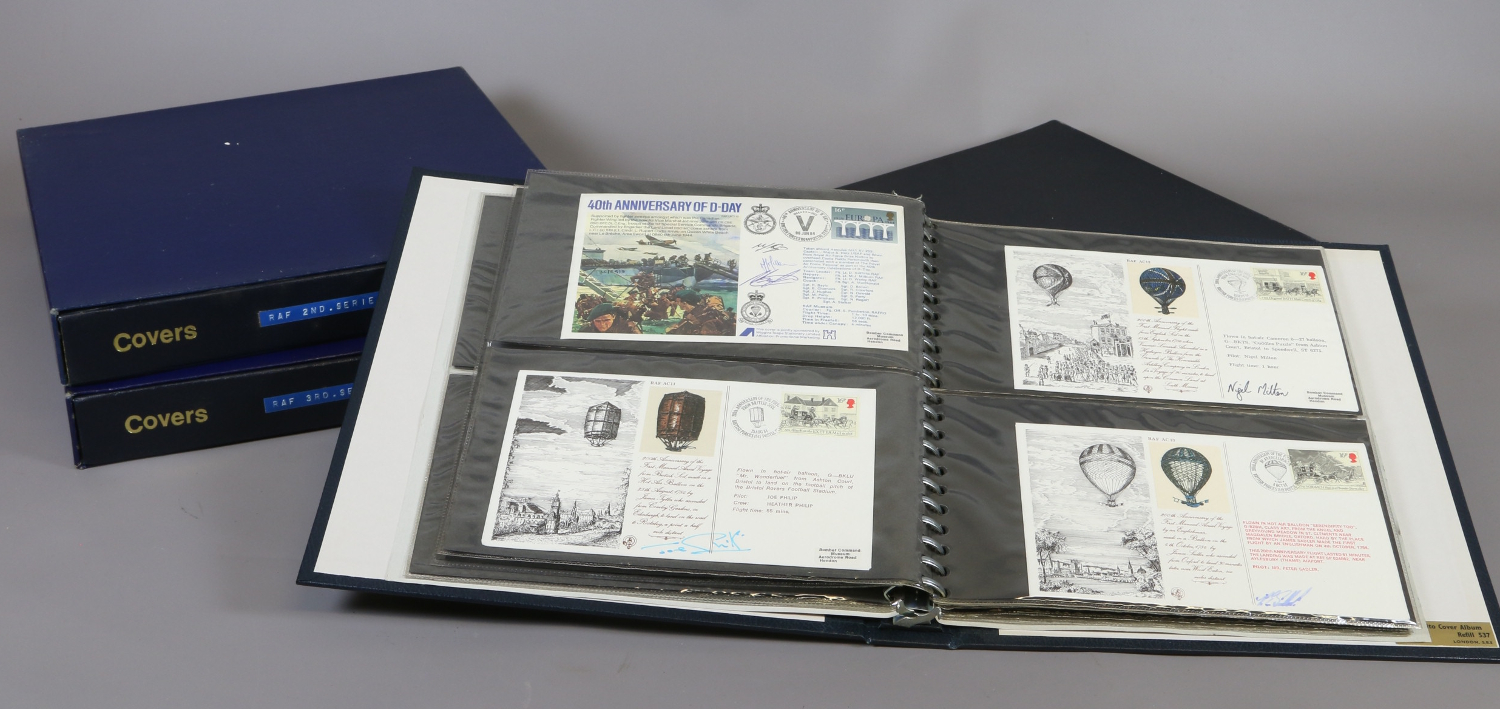 Stamps; three albums of first day covers pertaining to the RAF including an album of signed covers.