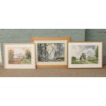 Sidney Wright three framed watercolours including an agricultural scene,