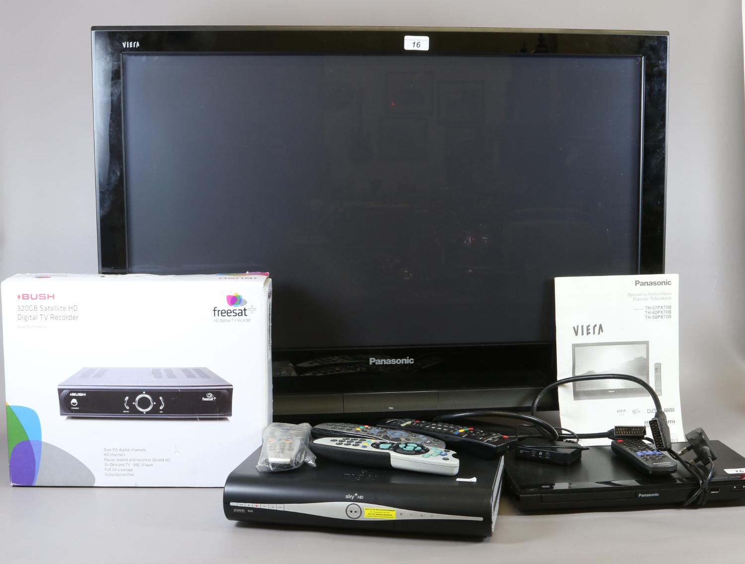 A 37 inch Panasonic flat screen T.V along with a Bush freesat HD digital T.