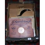 A box of gramophone records including HMV, Imperial,