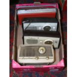 A box of four vintage radios to include Bang & Olufsen, Minuet and Regentone.