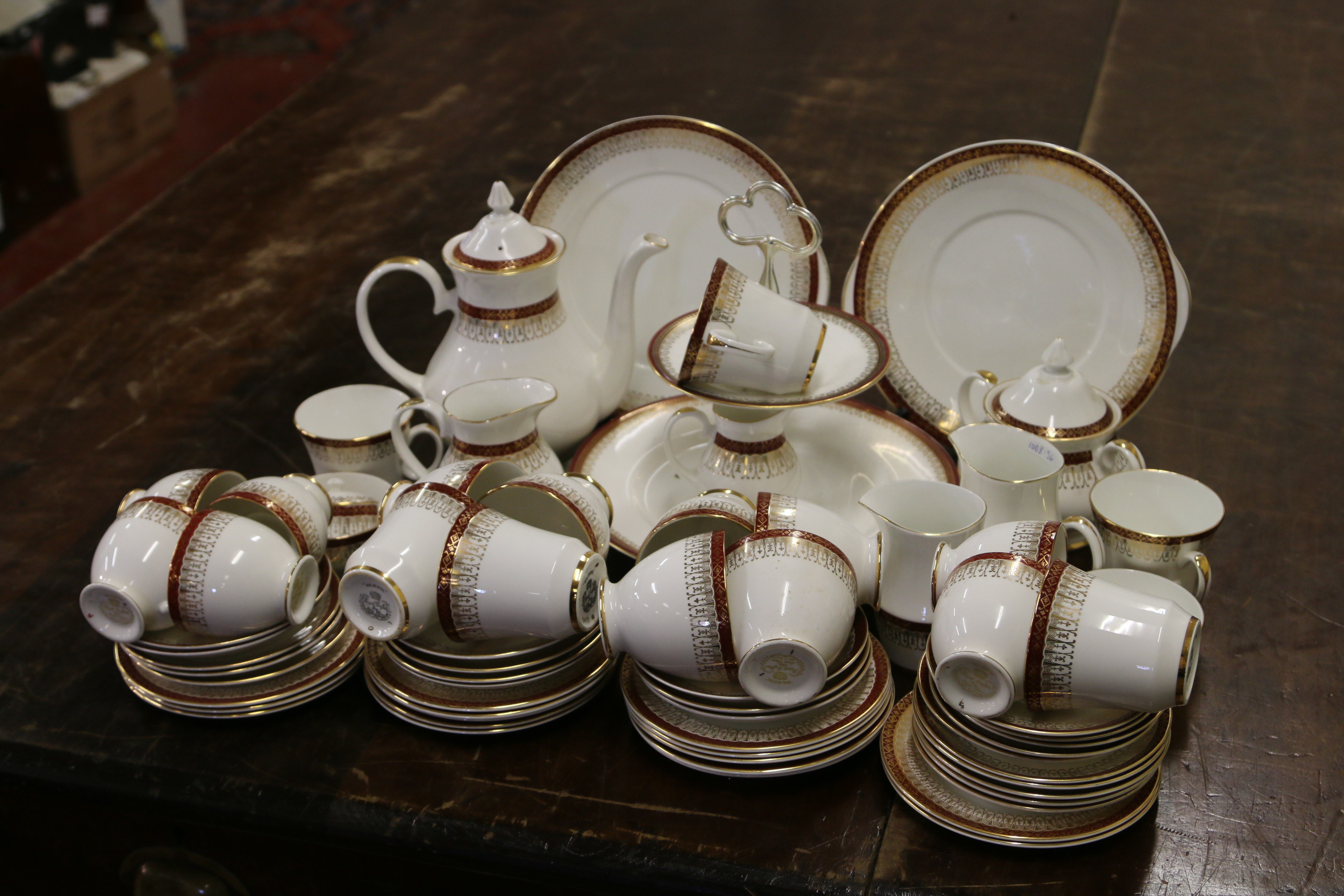 A Royal Grafton china tea/coffee service decorated in the Majestic pattern including teapot,